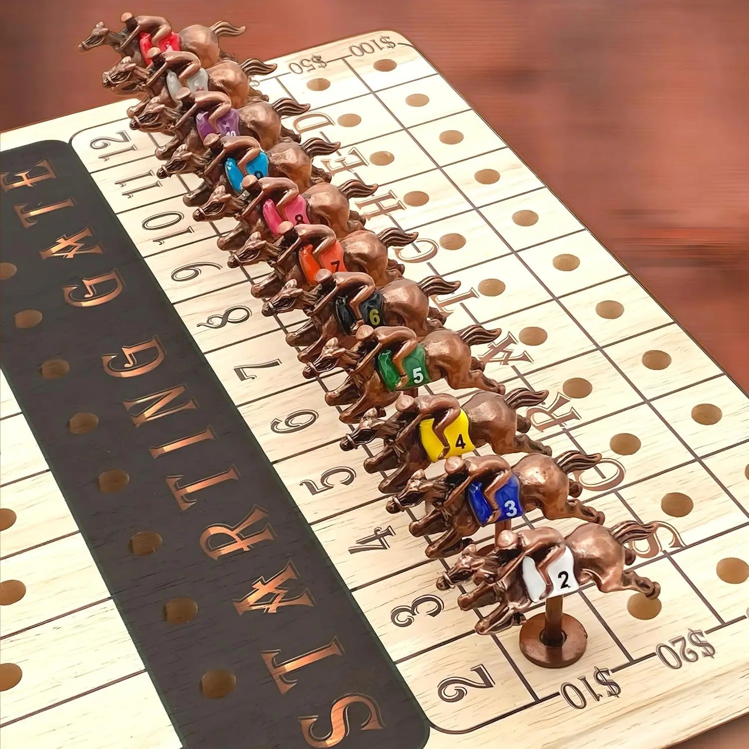 New Metal Horse Race Board Game with 11 Horses, Dice, Cards, Wooden Chessboard - Adult Family Party Game