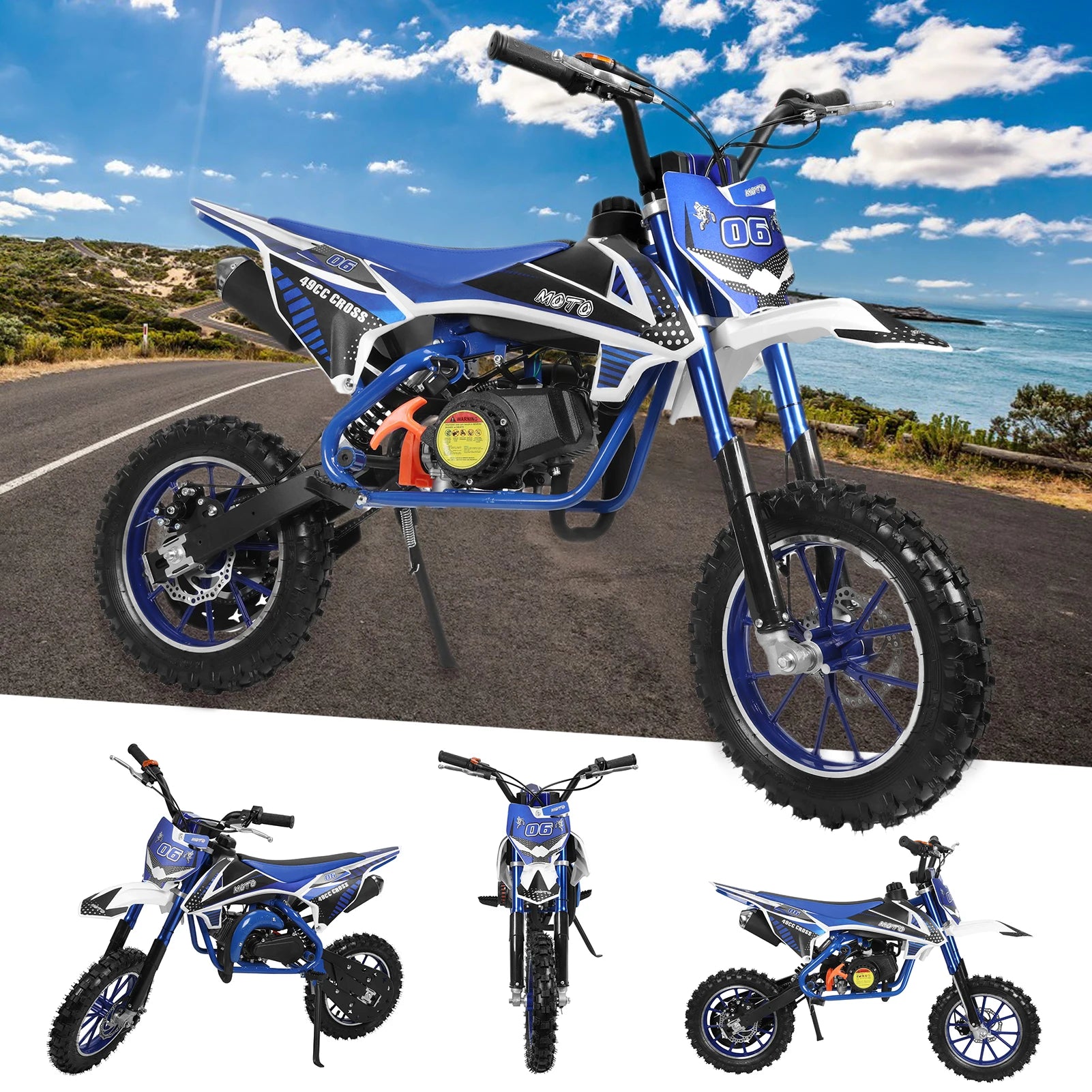 49cc 2-Stroke Gas Power Motocross,Beach Off Road Motorcycle,Kids Dirt Bike,Pocket Motorbike with Improved Front Rear Disc Brakes