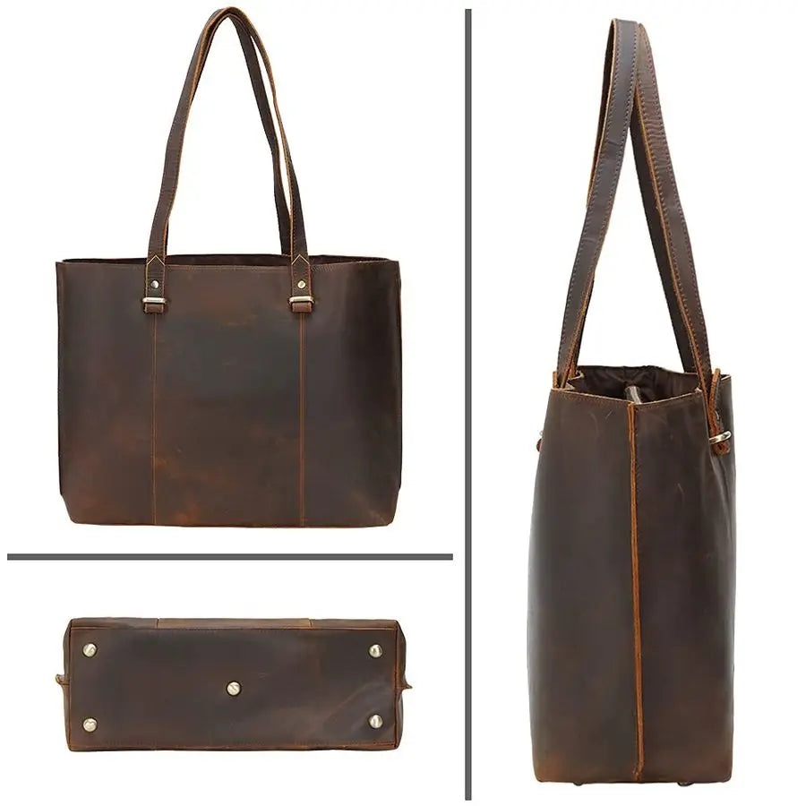 Full Grain Leather Tote Shoulder Bag for Women Business Work Satchel Handbag with Top Handles