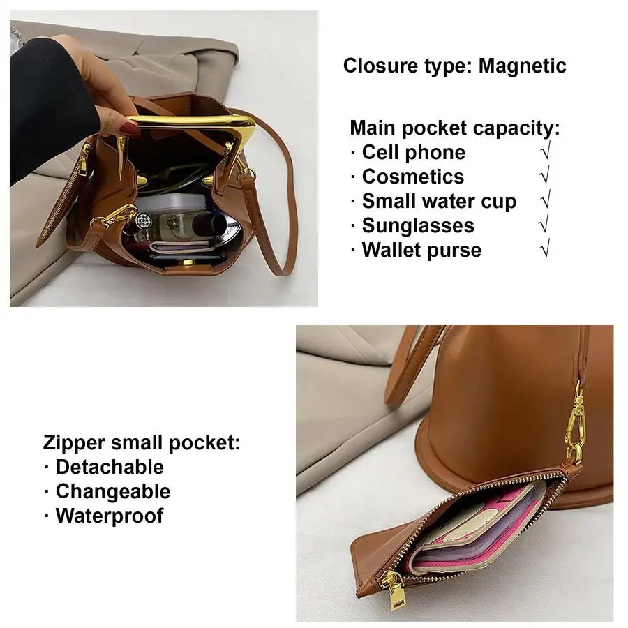 PU Leather Handbag Crossbody Shoulder Purse Top Handle Bucket Bag