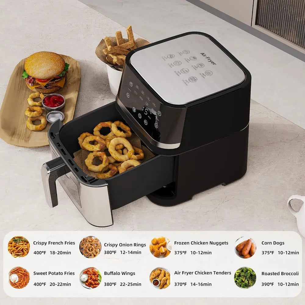 Stainless Steel 8Qt Large Digital Air Fryer with Window, Nonstick Made without PFAS, Touchscreen Display, 400F, NonStick Basket,