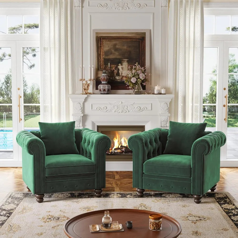 Luxurious Velvet Chesterfield Club Chair with Button Tufted Design and Rolled Arms for Comfortable Living Room Seating