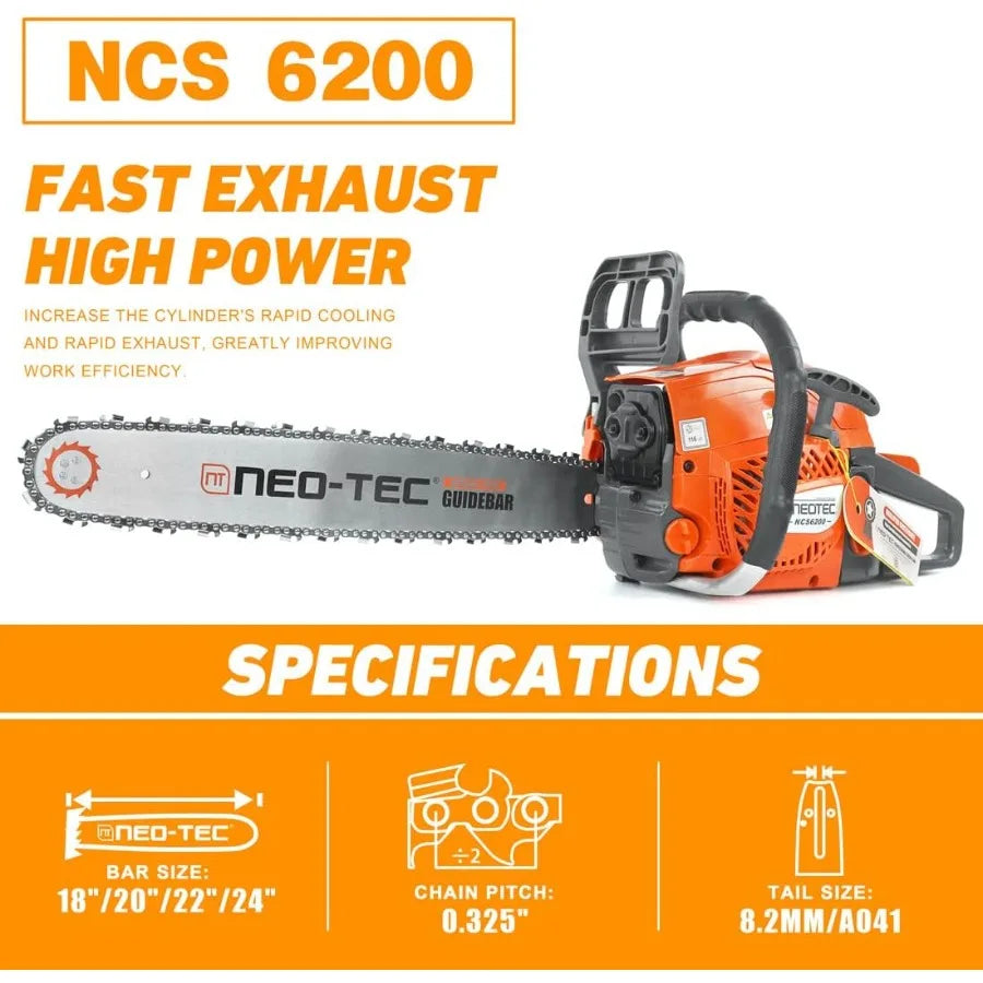 20 Inch Chainsaw 62CC Power Chain Saws Gas Powered 2 Stroke Handed Petrol Gasoline Chain Saw for Cutting Wood Outdoor G