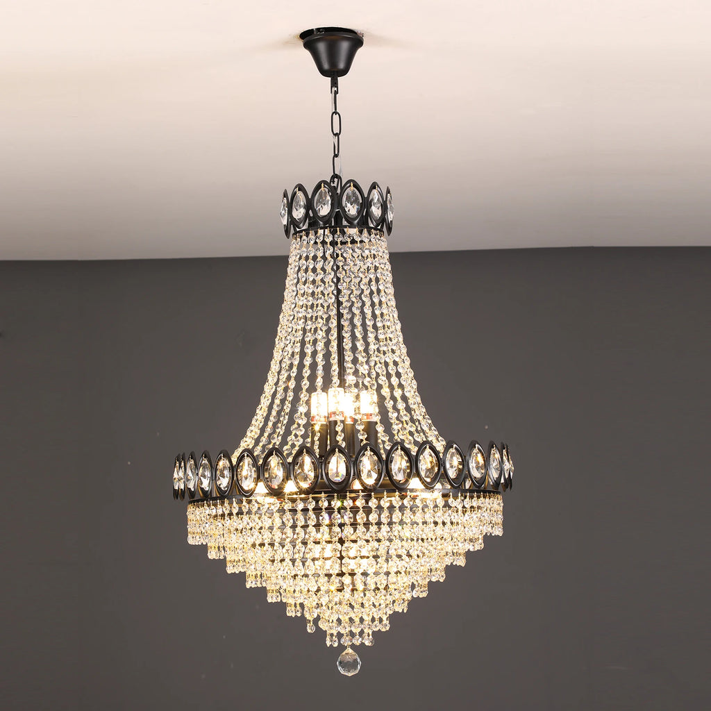 Unique Elegant Crystal Chandelier with Adjustable Chain Soft light for High Ceiling Foyer Entryway Living Room Dining Room