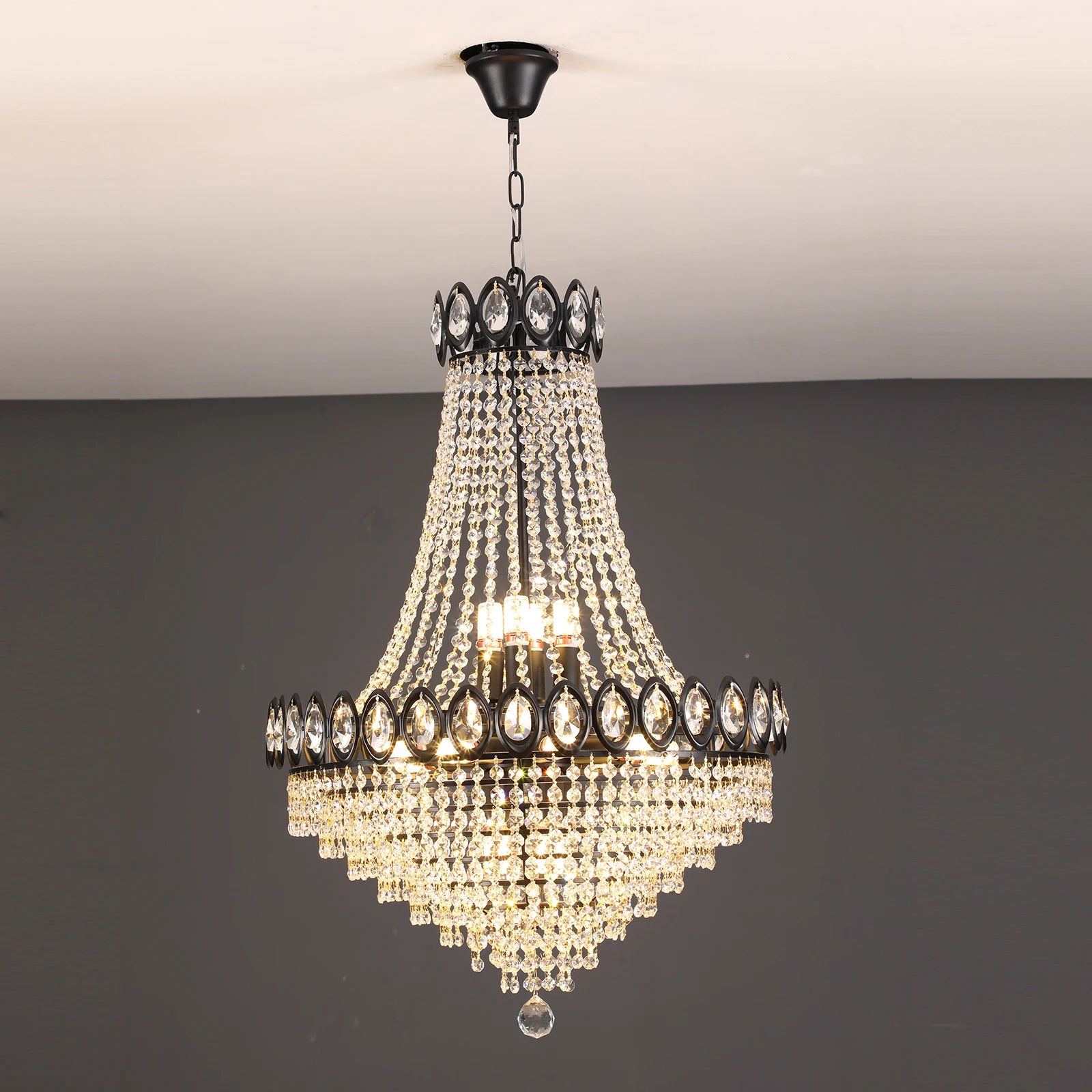 Unique Elegant Crystal Chandelier with Adjustable Chain Soft light for High Ceiling Foyer Entryway Living Room Dining Room