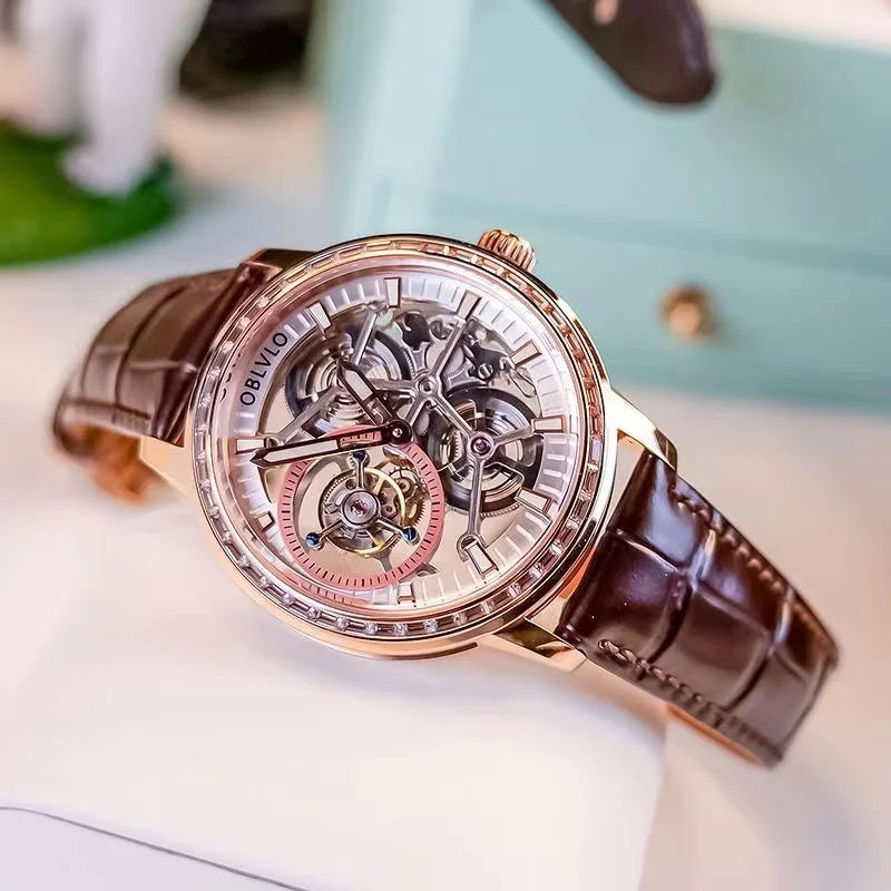 OBLVLO men's mechanical watch, luminous men's watch, classic business style men's fully automatic mechanical watch.