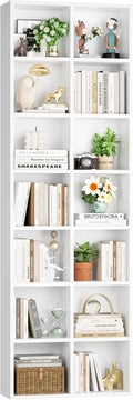 FOTOSOK 71'' White Bookshelf, Double Wide Media Tower Rack CD DVD Rack Display Cabinet with Adjustable Shelves, Tall Narrow Book