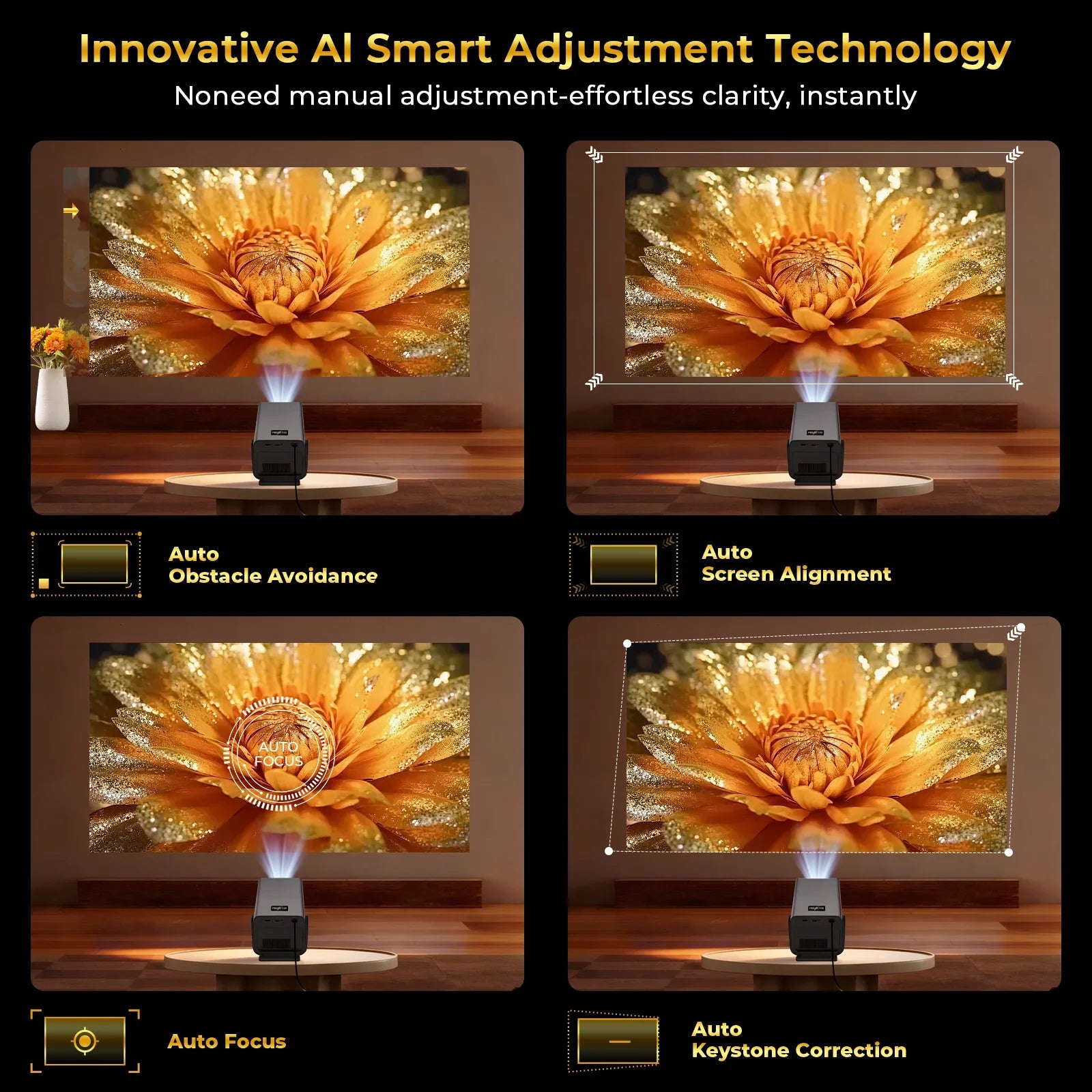 8K Support X7 AI Smart Projector with Android 14 OS, UHD 1080P 1000 ANSI Built-in Apps, Auto Focus&Keystone, Home Outdoor Beamer