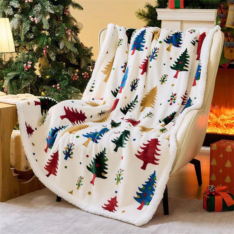 Christmas Sherpa Fleece Throw Blanket - Holiday Plush Blanket for Couch, Sofa & Bed, Festive Gift for Women