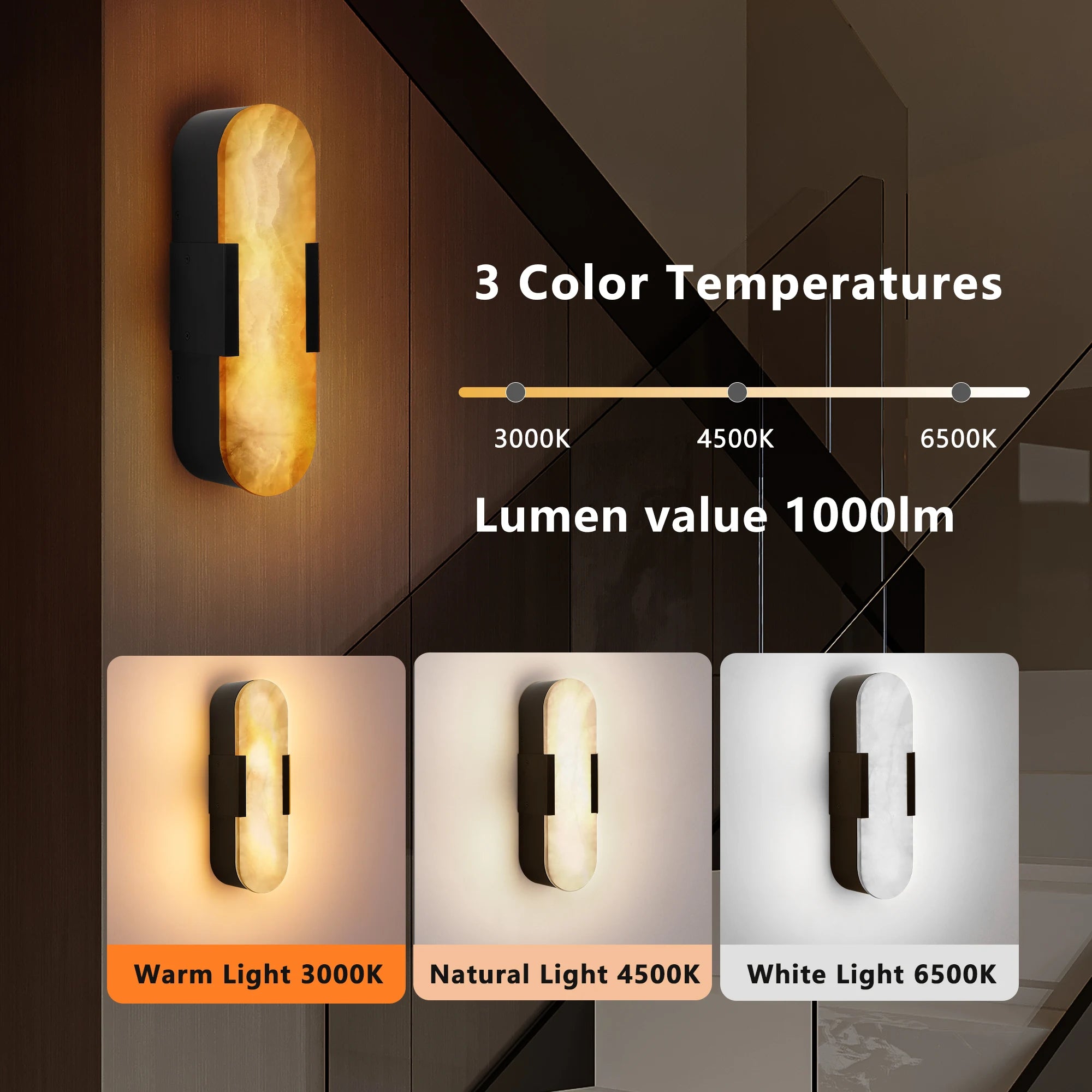 2-Pack Marble Wall Light 3 Color Temperatures Adjustable LED Soft Light Luxury Decor Lamp for Living Room Bathroom