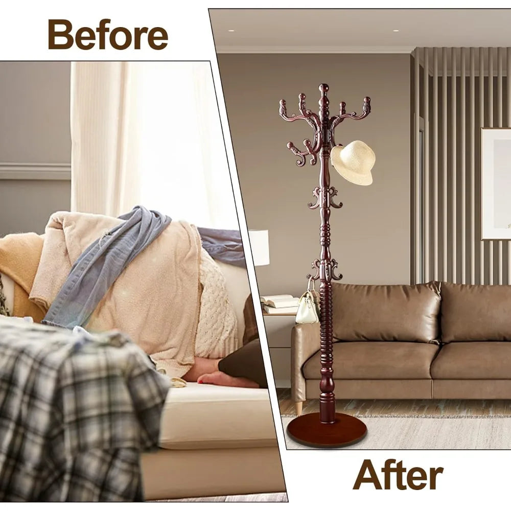 Standing Coat Rack  Tree Freestanding Wooden  Rack Modern  Racks Office  Stand for Hat Purse Corner Entryway