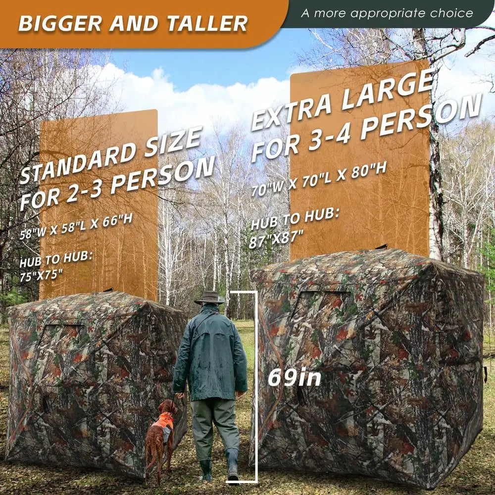 Portable 360-Degree See-Through Hunting Blind with Floor Mat and Carrying Bag for 2-4 Person Use