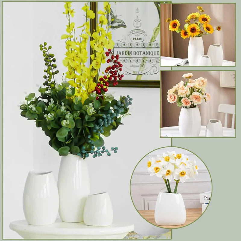 Ceramic Vase Set of 3 White Flower Vase for Home Decor, Modern Decorative Vases