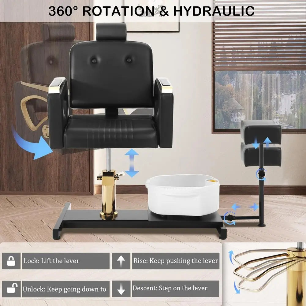 Portable Pedicure Chair with Adjustable Footrest, Massage Bowl, and Rolling Stool - Ideal for Nail Technicians and Spa Salons
