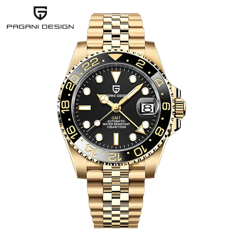 New PAGANI DESIGN GMT Automatic Wristwatch Stainless Steel 100M Waterproof Watch Top Brand 40mm Mechanical luminous Watch Men