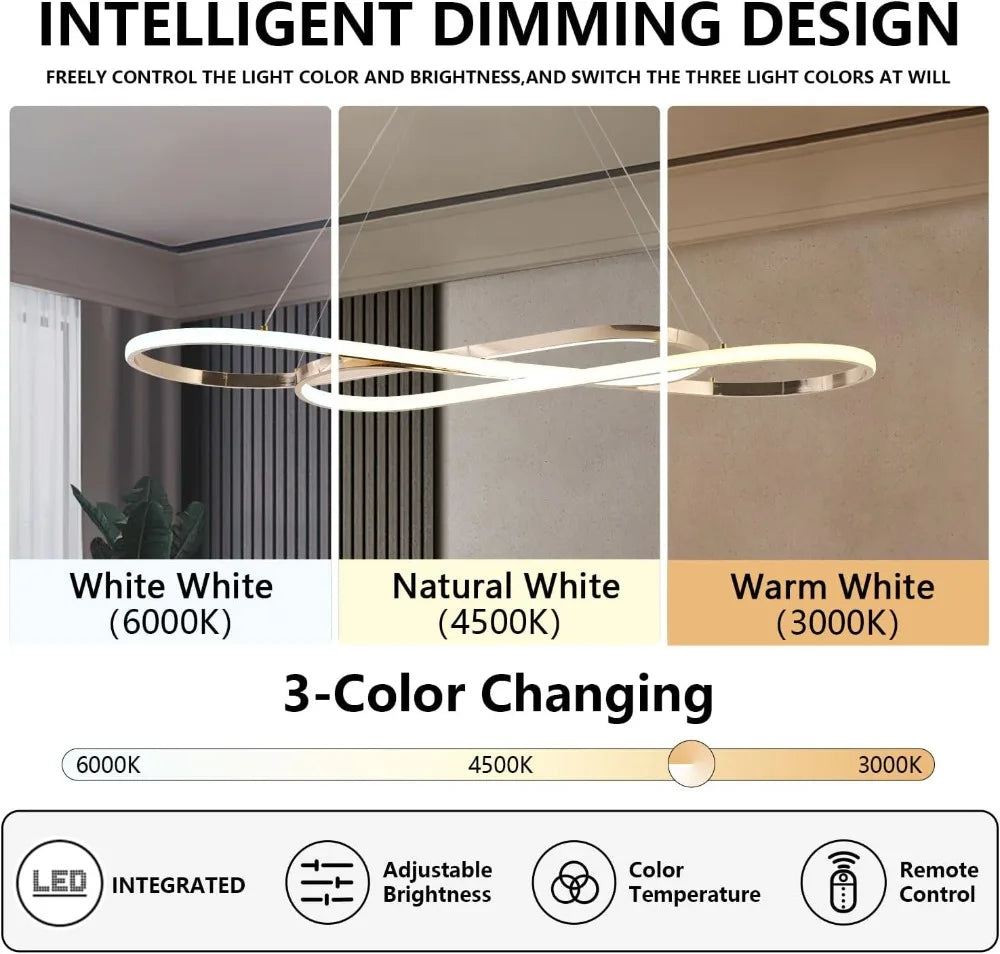 Modern Gold LED Pendant Light Kitchen Island Chandelier Dimmable Adjustable Height Dining Room