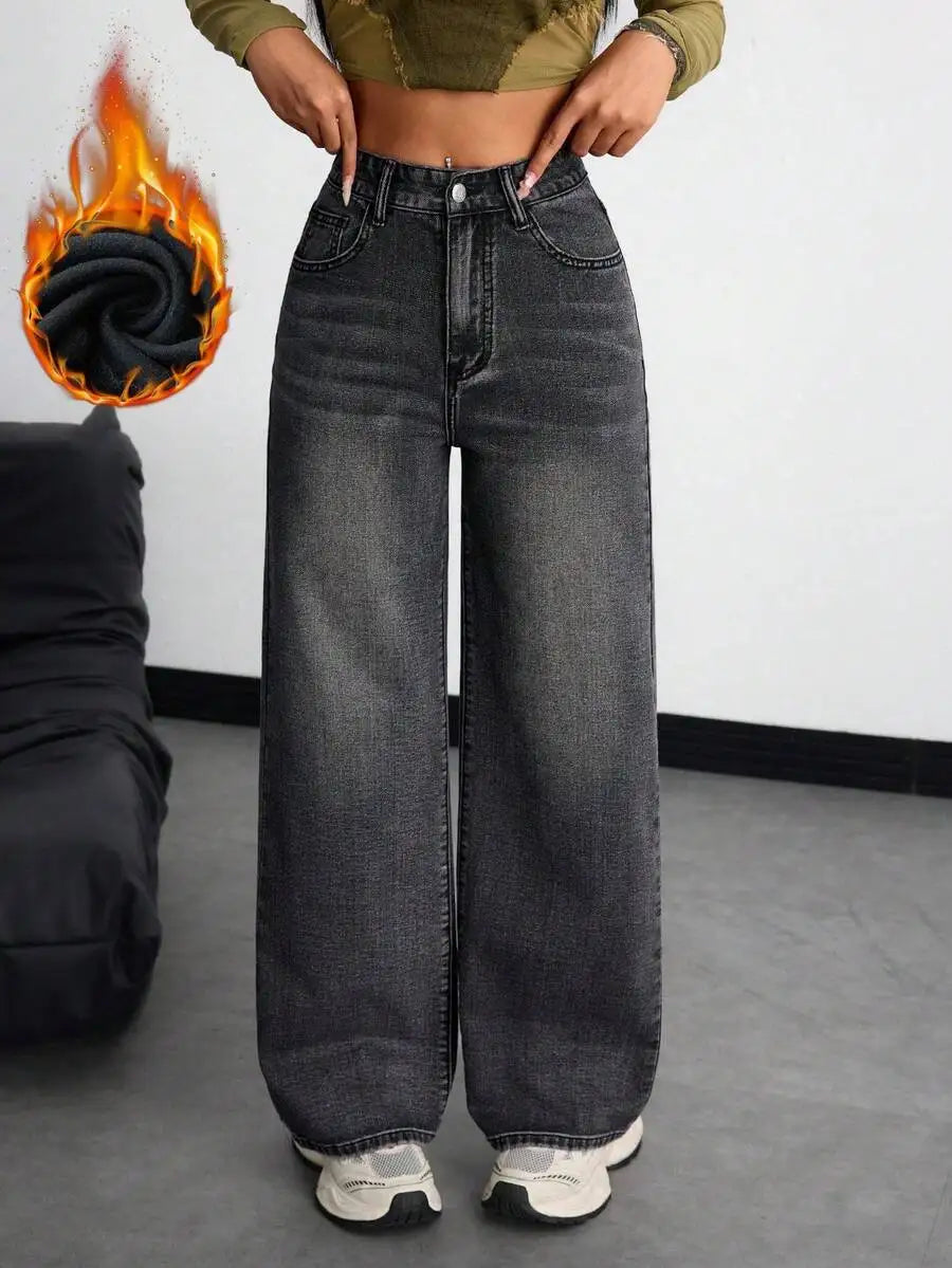 High Waist Wide Leg Jeans for Women, Light Washed Retro Denim Pants, Casual Streetwear Style