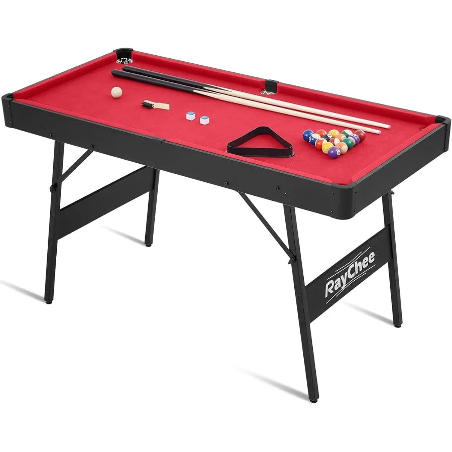 Portable Folding Pool Table with Locking Legs and Adjustable Feet Mini Billiard Game for Adults and Includes Balls Cues Triangl