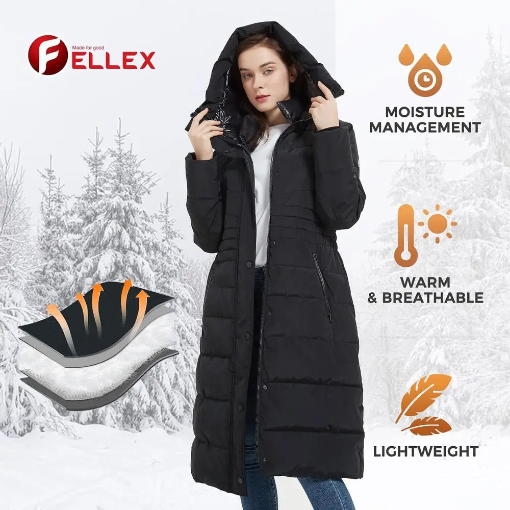 Women's Winter Coats, Thickened Warm Insulated Vegan Down Long Parka Jacket with Hood