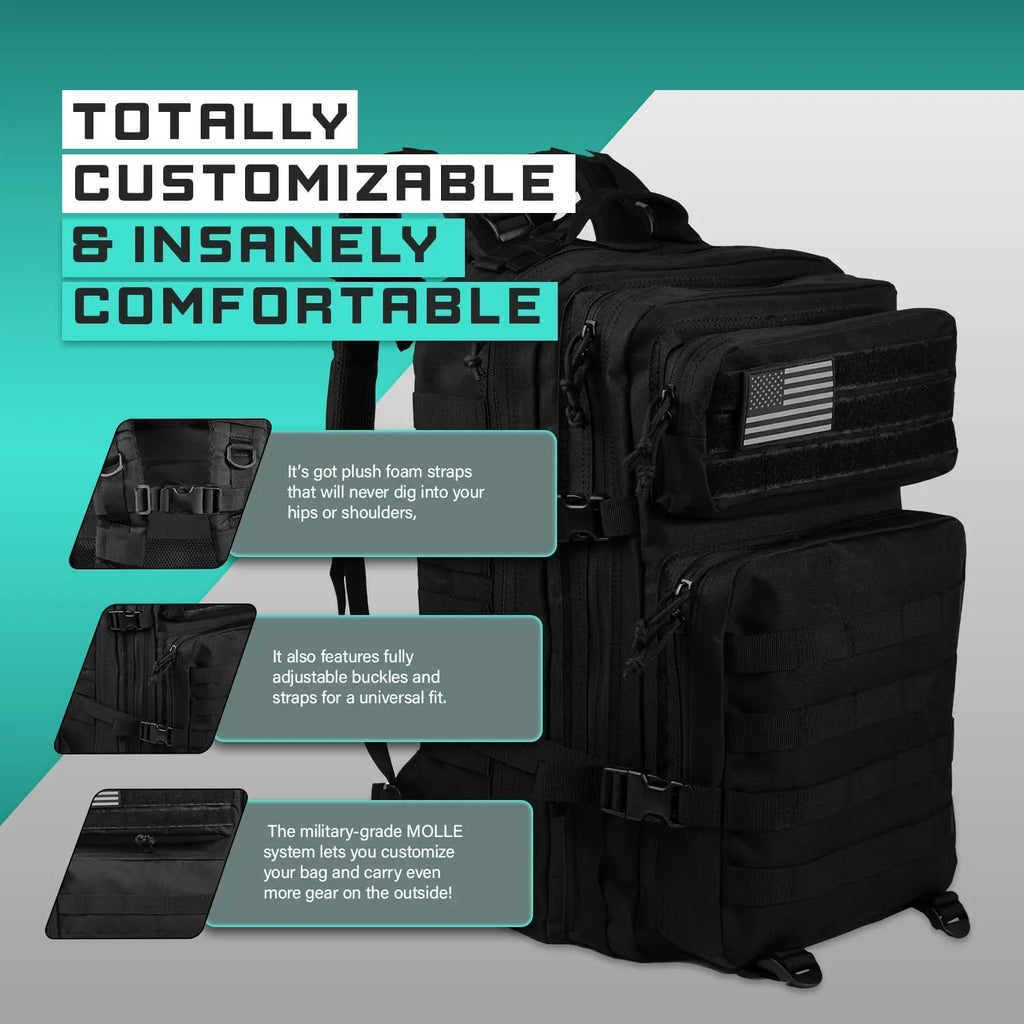 40L Tactical Backpack for Men | Molle Military Daypack with 7 Compartments | Outdoor Hiking, Camping, Travel – Black