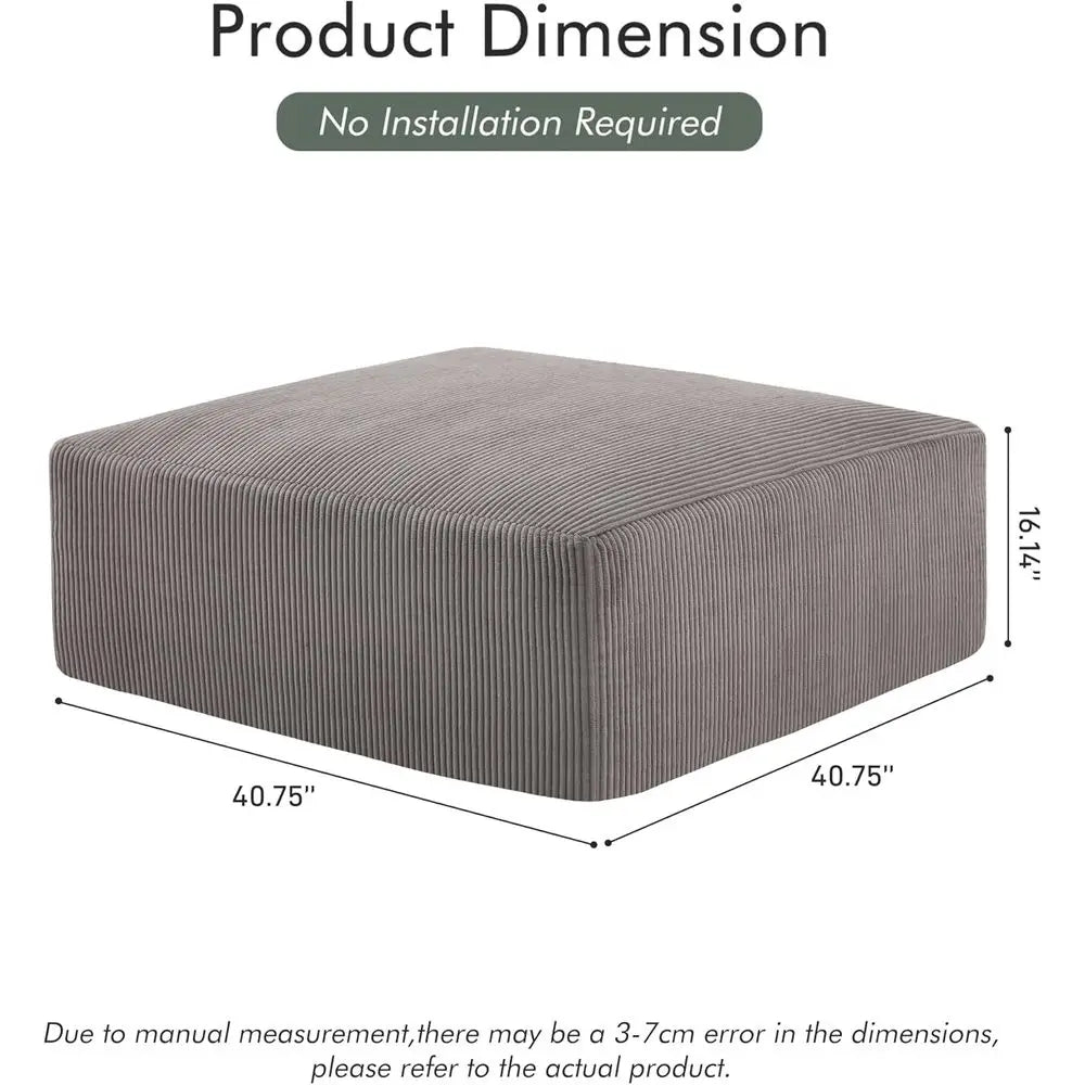 Square Stuffed Ottoman Pouf for Sofa Couch, Corduroy Poufs with Foam Chunk Filling, Furry & Fluffy Foot Stool Movable Ottoman. 4
