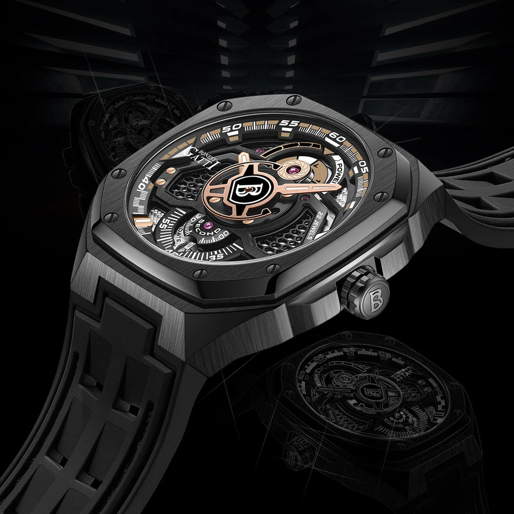 BONEST GATTI men's watch as a gift for your boyfriend: a fully automatic skeleton watch and a luminous watch