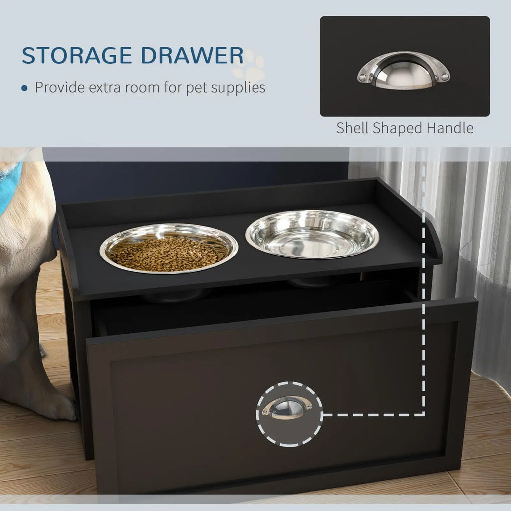 Dog Food Cabinet with Elevated Stainless Steel Bowls Pet Beds Furniture Feeder Organizer for Feeding Area