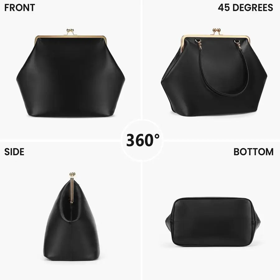 Womens Kiss Lock Bag PU Medium Top Handle Handbags Kiss Clasp Shoulder Bags Tote Purse Messenger Clutch