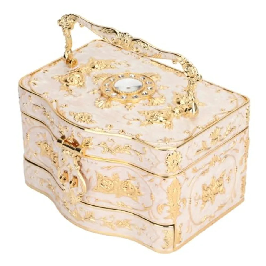 Vintage Rectangular Jewelry Box 3 Layers Small Enameled Trinket Box Organizer for Women White