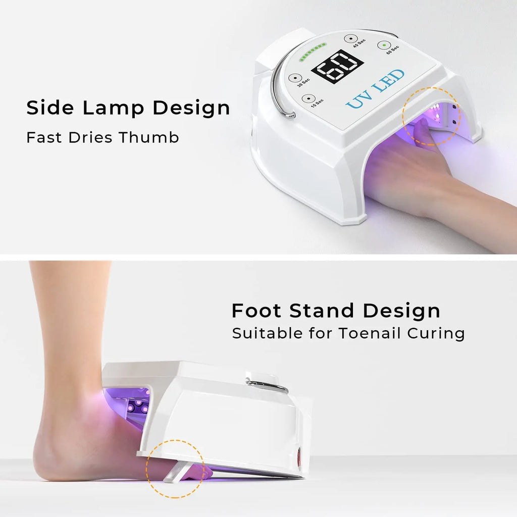 80W Cordless UV LED Nail Lamp with 45 Beads, Rechargeable Battery, Portable Gel Curing Dryer for Salon or Home Use