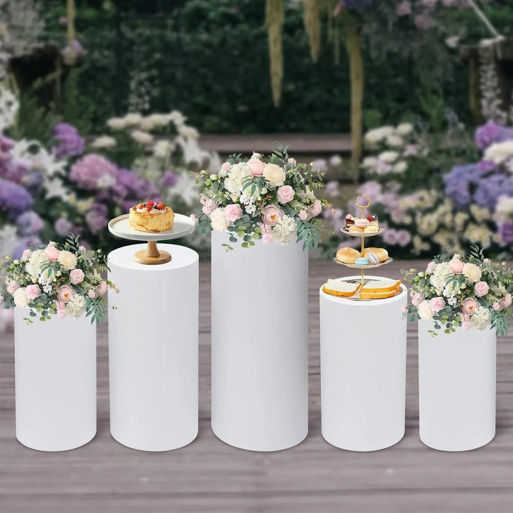 5Pcs Cylinder Pedestal Stand, Metal Cylinder Stands for party Event Decor Round Pedestal Display for Wedding Decoration
