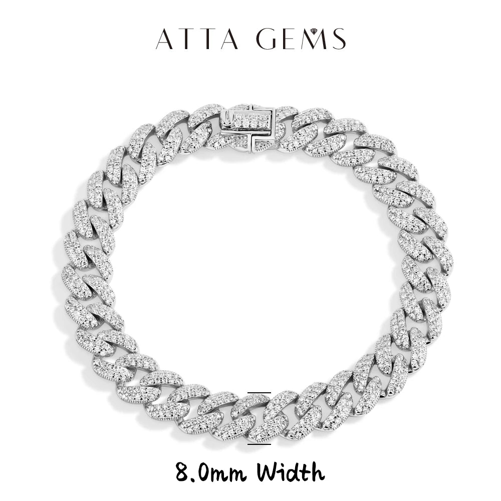 ATTAGEMS DVVS1 Full Moissanite Cuba Chain for Man Women 925 Sterling Silver 18k Gold Plated Hip Hop Tennis Bracelet Fine Jewelry