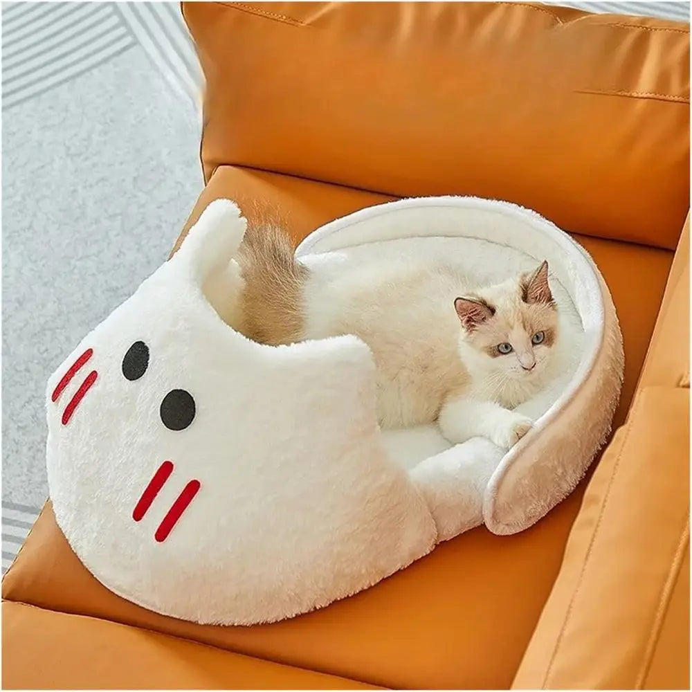 Cozy Cream Pet House Bed for Cats and Dogs, Autumn-Winter Warm Slippers, 60x36x26cm