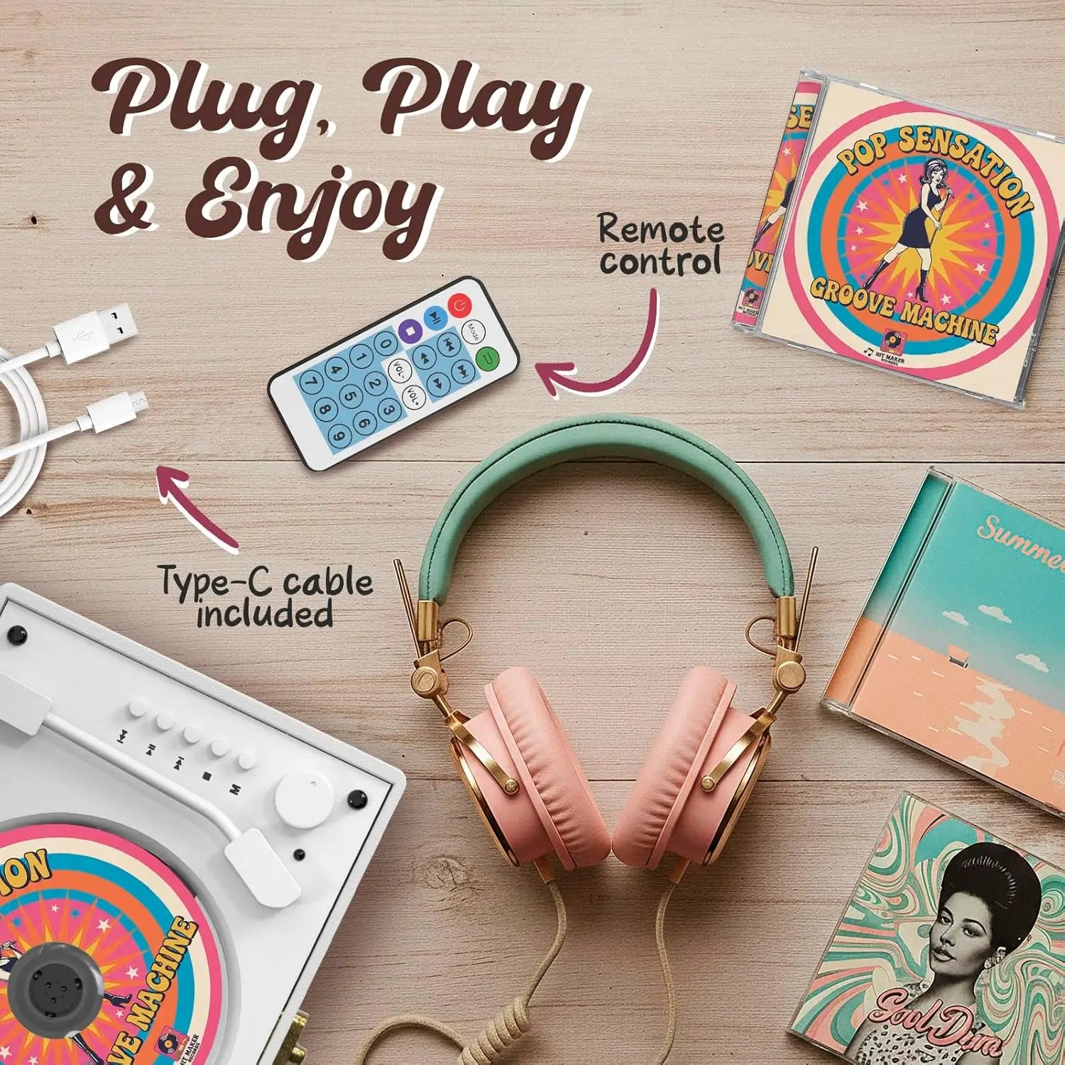 Retro CD Player with Bluetooth, AUX, USB, Rechargeable Battery - Mini White Vintage Style Music Box