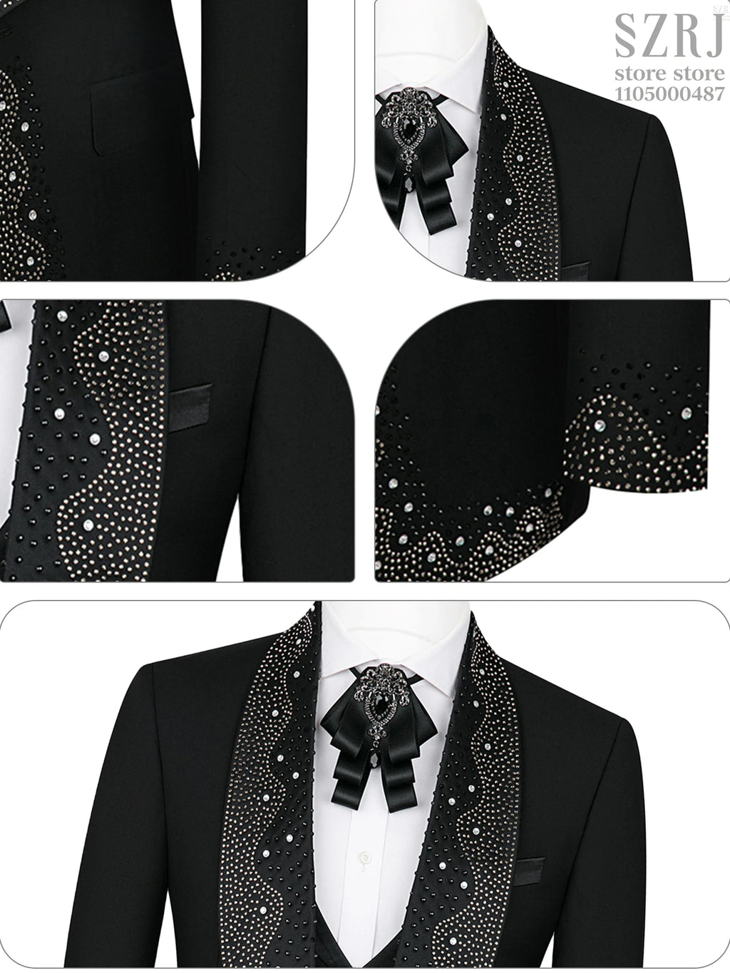 Men's 3 - Piece Suit Set, Featuring Decorative Lapel Design, Includes Jacket, Vest & Pants, Ideal for Formal Occasions，Wedding