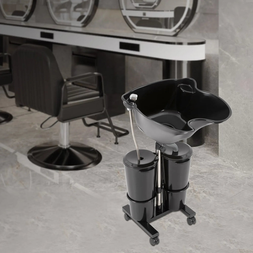 Portable Shampoo Bowl with 2 Buckets Adjustable Height & 270° Salon Hair Washing Sink for Elderly, Pregnant, Home Salon