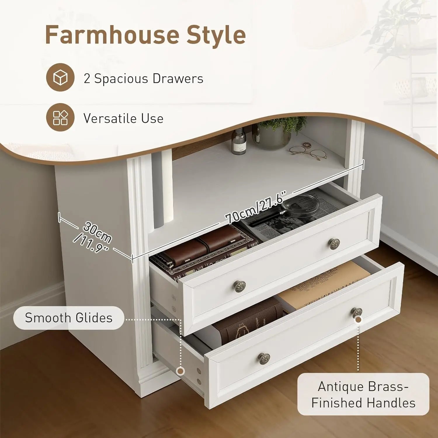 Farmhouse Arched Bookshelf, 7 Tiers Arch Bookcase with 2 Spacious Drawers, Modern Book Shelf with Open Display, Customized