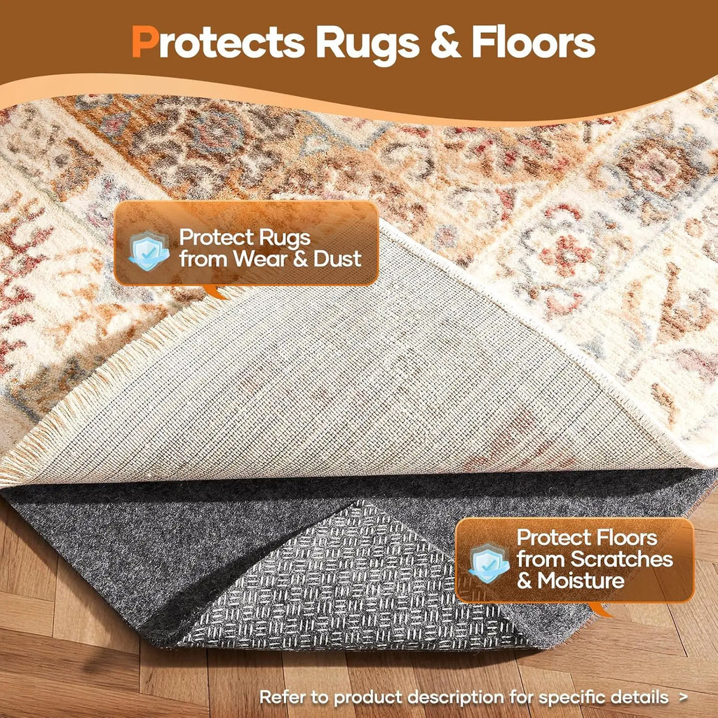 Non-Slip Cushioned Rug Pad, 8x10 Ft, Felt and Silicone Backing for Hardwood Floors, Anti-Skid Mat