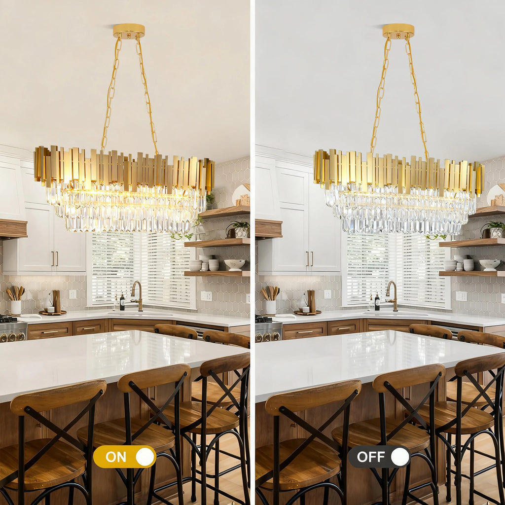 Modern luxury crystal chandelier, gold crystal chandelier, 3-layer raindrop chandelier, lighting fixtures, dining room, table, f