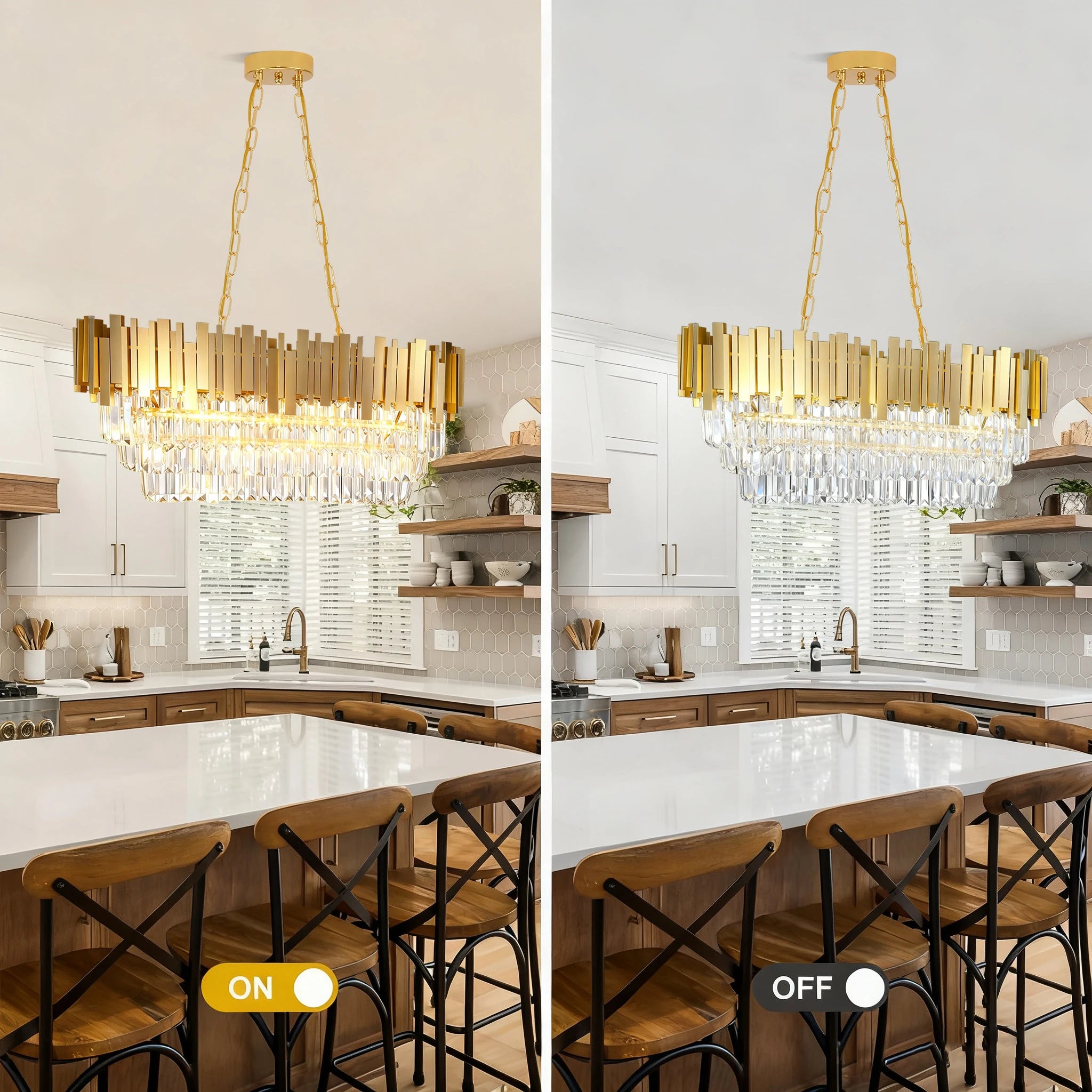 Modern luxury crystal chandelier, gold crystal chandelier, 3-layer raindrop chandelier, lighting fixtures, dining room, table, f