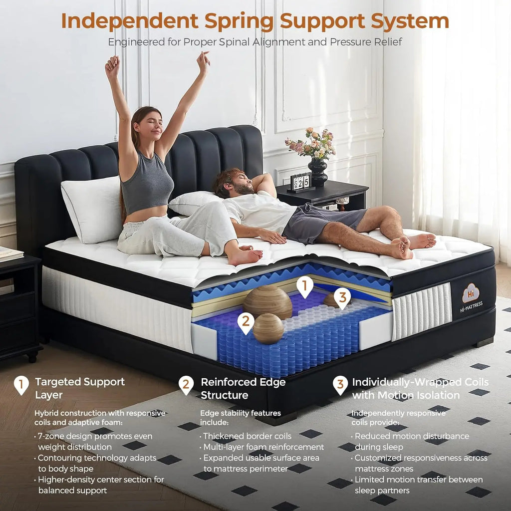 12 Inch Queen Hybrid Mattress, Medium Firm with Memory Foam and Pocket Springs for Pressure Relief