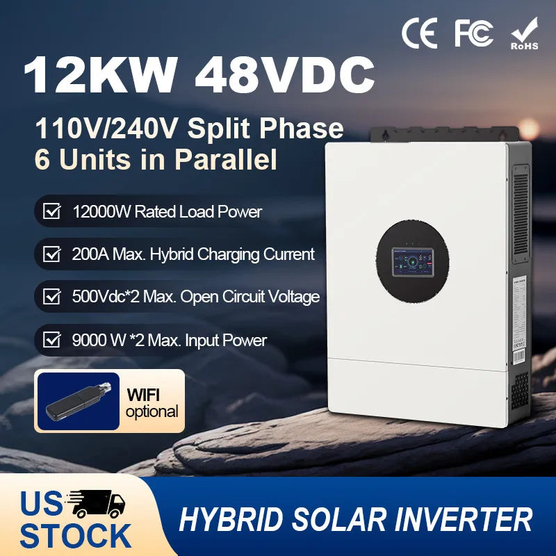 12000W Hybrid Solar Inverter 48V DC 110V/240V AC Split Phase Off-Grid Controller