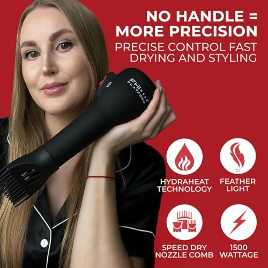 Handleless Negative Ion Hair Dryer with HydraHeat for Frizz-Free Styles Lightweight Blow Dryer in Matte Black with Diffuser Noz