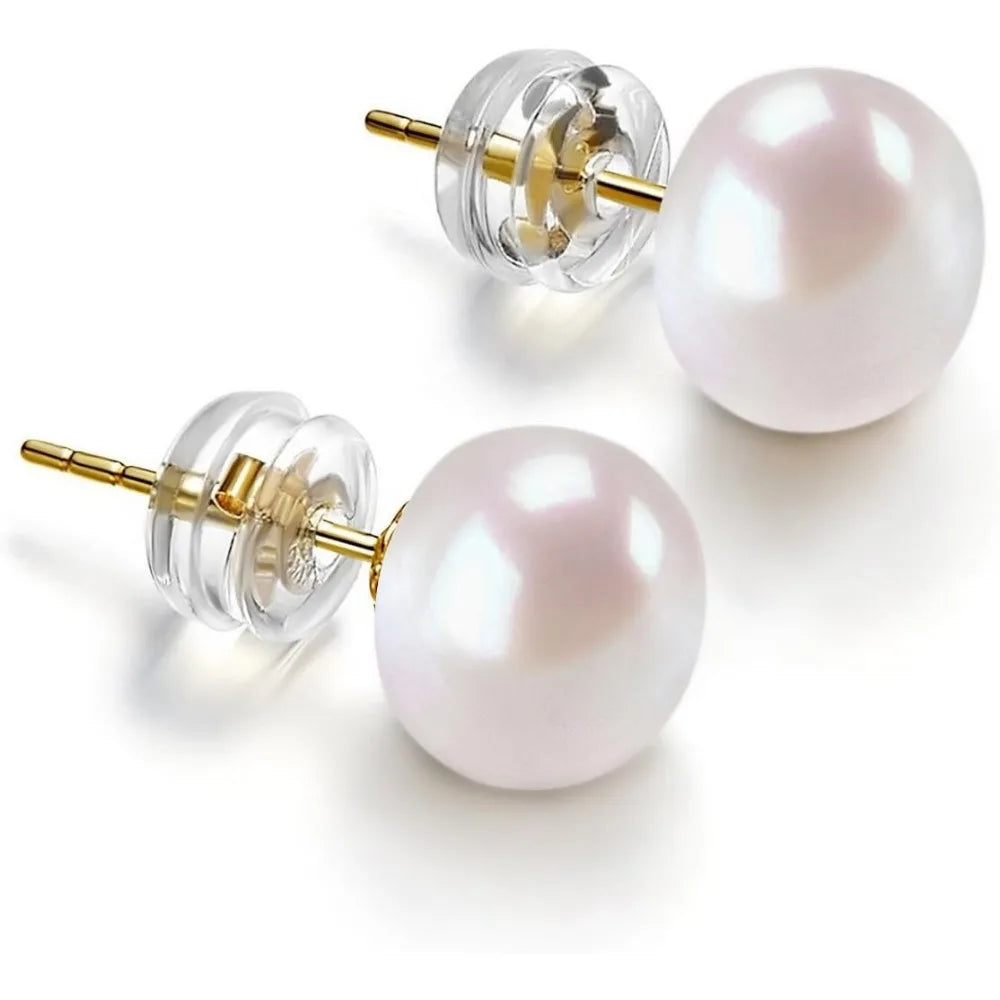 AAA+ Grade 14K Gold Freshwater Cultured Pearl Earrings Studs, Handpicked White Pearls for Elegance and Style