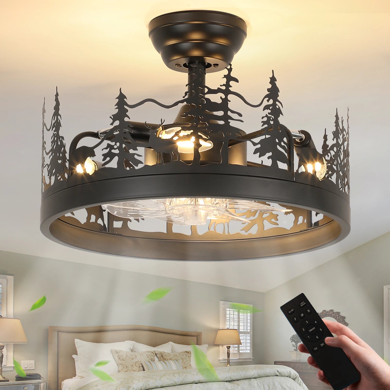 Rustic Ceiling Fan Light & Remote Control – Metal Frame & ABS Blades, Ideal For Living Rooms, Bedrooms & Kitchens