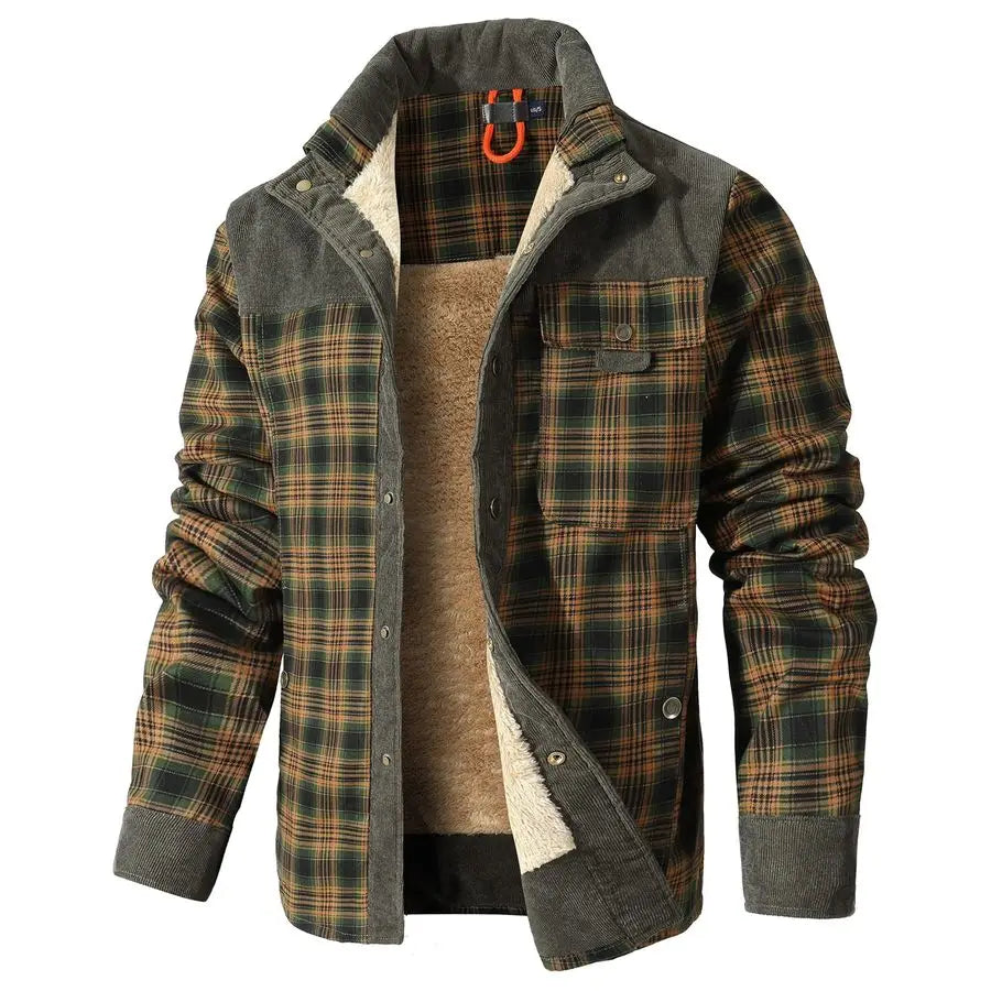 Corduroy Plaid Sherpa Lined Flannel Shirt Jacket Fleece Coat