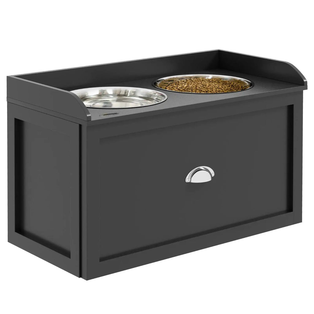 Dog Food Cabinet with Elevated Stainless Steel Bowls Pet Beds Furniture Feeder Organizer for Feeding Area