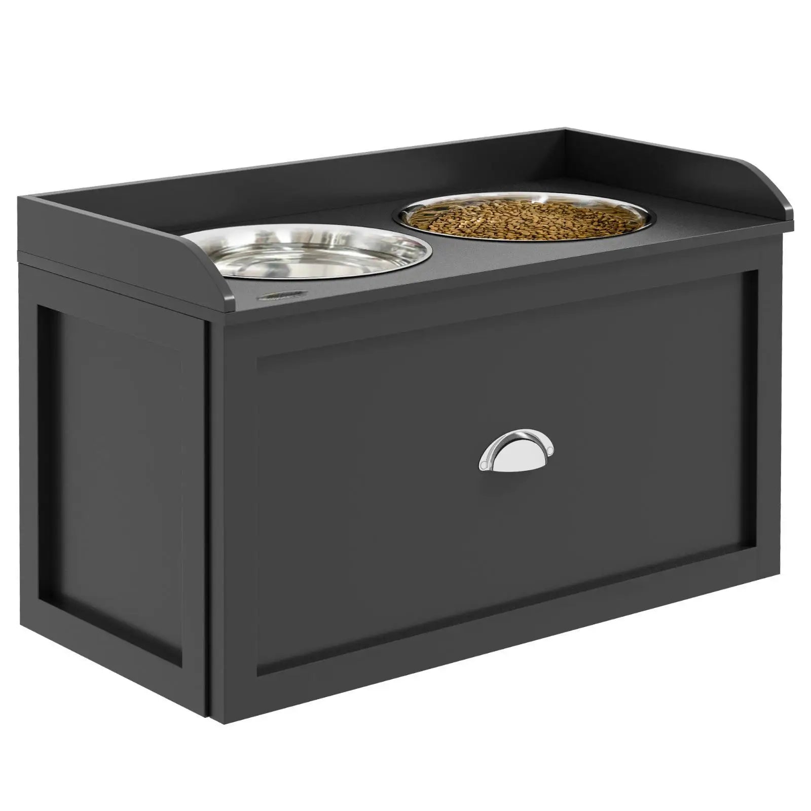 Dog Food Cabinet with Elevated Stainless Steel Bowls Pet Beds Furniture Feeder Organizer for Feeding Area