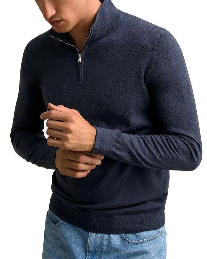 REISS | Slim Fit Quarter Zip Merino Wool Sweater