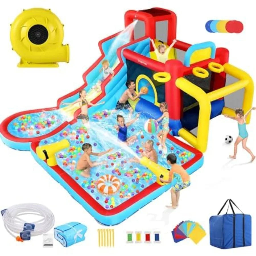 Inflatable Water Slide Bounce House 13 in 1 Waterfall Waves Mega Water Slides Park |Large Water Bounce House,Splash &Blast Bounc
